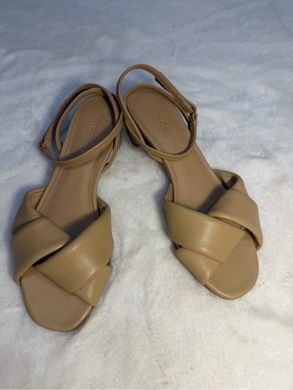 Vince Beige Knotted Leather Ankle-Strap Sandals Size 6.5